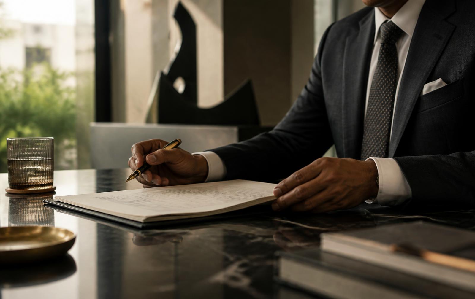 Financial documents being reviewed in a boardroom